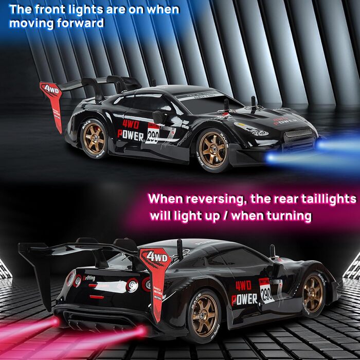 RC Автомобіль для дрифту 1:14 4WD GT – Радіокерування, пропорційний газ, чорний колір – Іграшка для дітей та дорослих