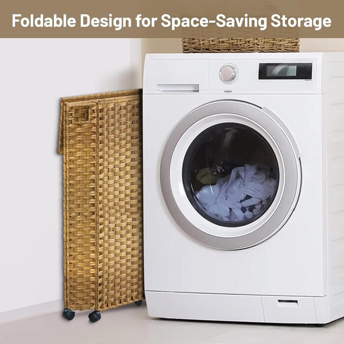 Кошик для білизни 70L з кришкою та колесами, коричневий, з 2 змінними мішками та 3 сітчастими мішками