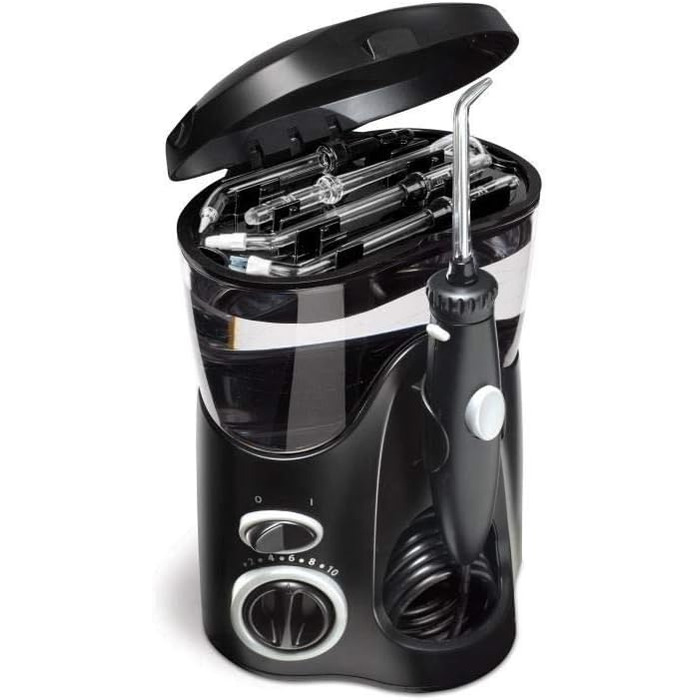 Waterpik Ultra: стаціонарна система для іригації порожнини рота, 6 насадок, 99,9% видалення нальоту, 10 режимів тиску, таймер, чорний