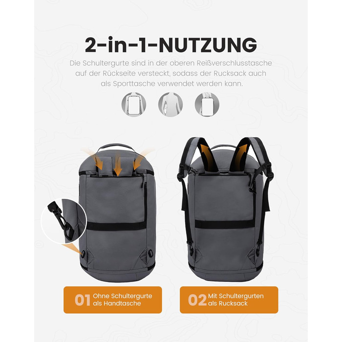 Спортивна сумка LOVEVOOK для чоловіків з відділенням для взуття, 65L, сіро-чорна