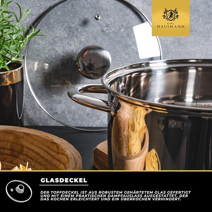 Набір каструль з нержавіючої сталі 3 шт. для всіх типів плит - каструлі з мірною шкалою, з кришкою з термостійкого скла