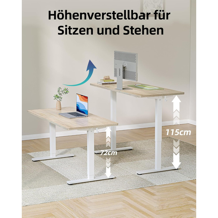 Електричний регульований стіл BEXEVUE 120x60 см, білий. Стіл для роботи з пам'яттю, комп'ютерний. Матеріал: акорн