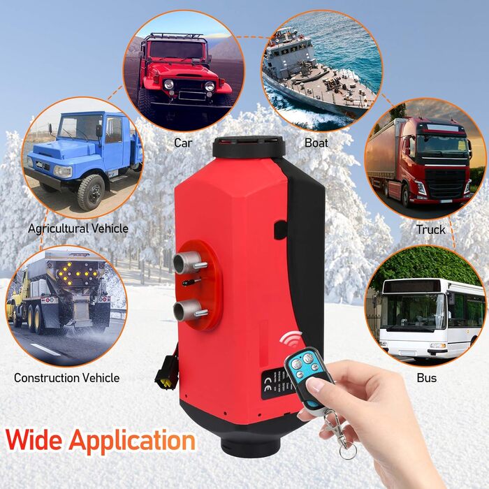 Дизельний обігрівач 8kW 12V з Bluetooth, LCD дисплеєм та пультом дистанційного керування для автодому, авто, човна, каравану, червоний