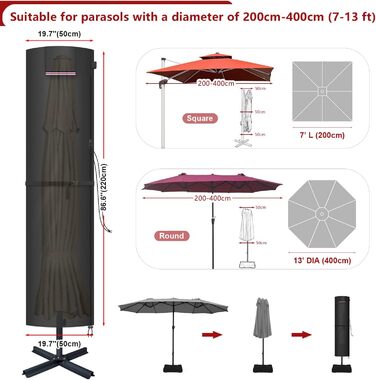 Захисний чохол для парасольки-тент LAMUNI, водонепроникний, для парасольки 3-5м, 220x50/50см