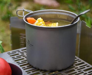 Набір кухонного посуду iBasingo для кемпінгу: титановий посуд з відкидним ручками, 1500 мл каструля та 500 мл сковорода, ідеальний для туризму та пікніків