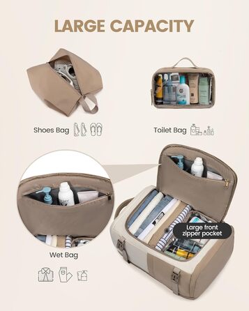 Рюкзак жіночий LOVEVOOK 40L для подорожей та авіаперельотів, Carry On, Beige Khaki, 17 дюймів