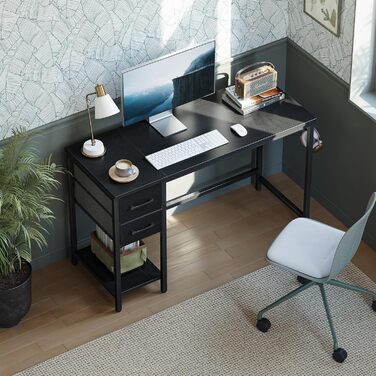 Письмовий стіл CubiCubi з 2 шухлядами та гачком для навушників, 140×50×75 см, комп'ютерний стіл для офісу й спальні, металевий каркас, чорний