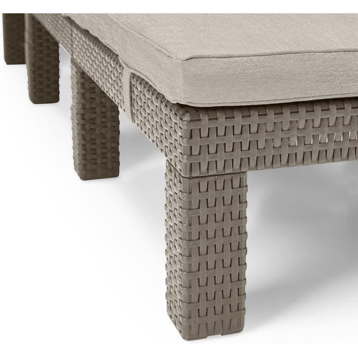 Шезлонг Allibert Daytona Deluxe для саду, тераси та балкону: регульована спинка, з подушкою, пластик, імітація ротангу, 195x65x25,5 см (Cappuccino)