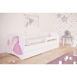 Дитяче ліжко Bjird Молодіжне ліжко 70x140 80x160 80x180 біле з шухлядою для матраца із захистом від падіння та рейковою основою Дитячі ліжка для дівчаток та хлопчиків - Принцеса та Кінь 160 см