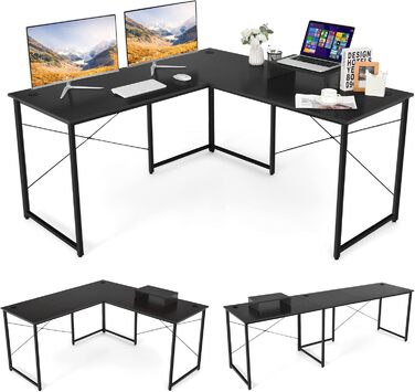 COSTWAY L-подібний кутовий стіл, геймінговий та офісний, 150 x 150 x 74 см (Чорний)