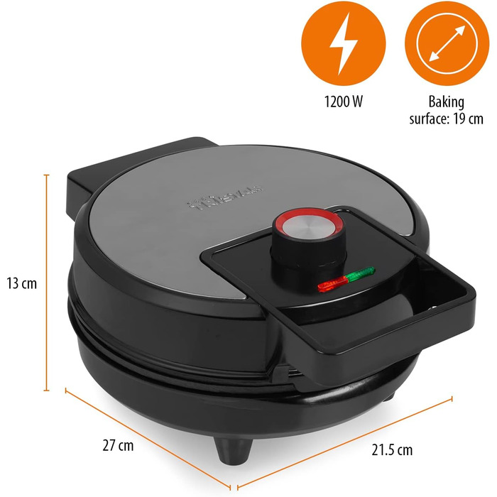Вафельниця Tristar WF-1171, 1000 Вт, нержавіюча сталь, срібло/чорний, 15 вафель у вигляді сердечок