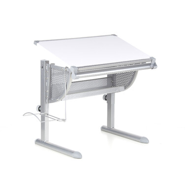 Дитячий стіл BELIA регульований по висоті та куту нахилу, білий / сріблястий, hjh OFFICE