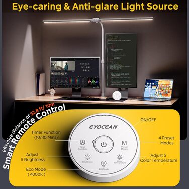 LED настільна лампа EYOCEAN 24W з гнучкою ніжкою та сенсорним керуванням для роботи, читання та дизайну, 80 см, білий колір
