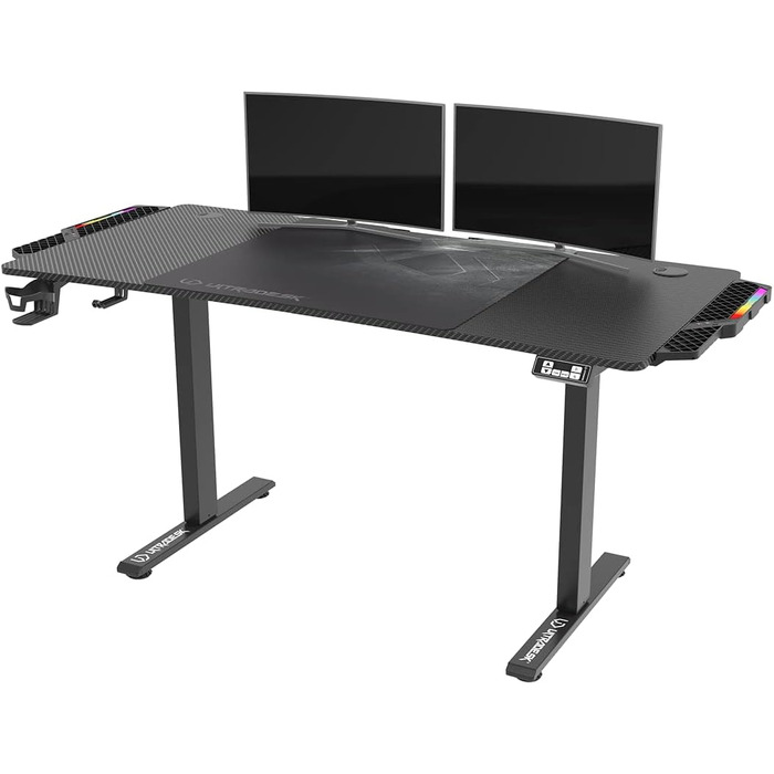 ULTRADESK Стол для роботи з регулюванням висоти V2 - електричний, 140x68 см, для геймінгу, офісу, дому - з XL-килимком для миші (чорний)
