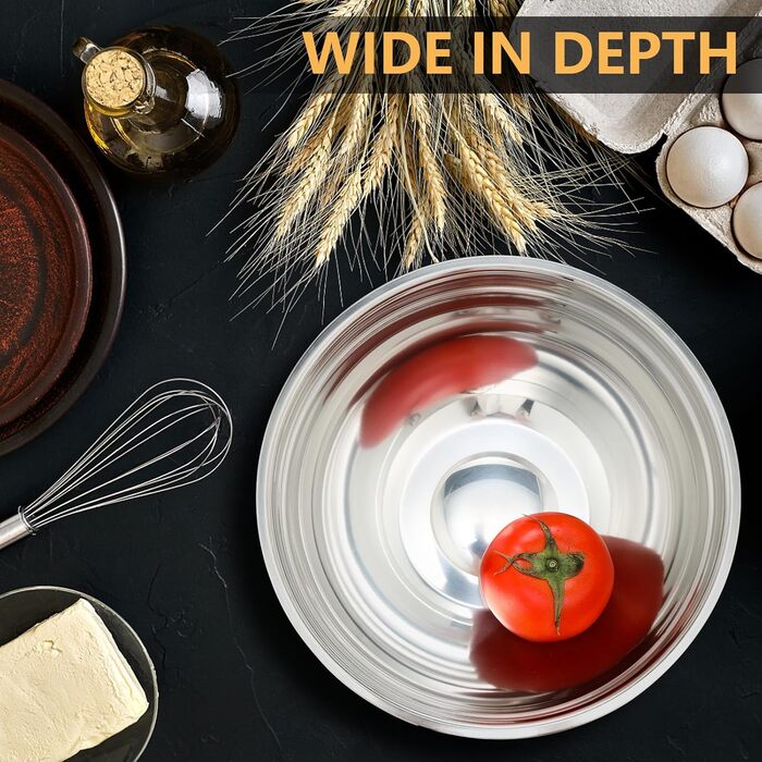 Набір міксерів Hunnycook 7 шт. з нержавіючої сталі, салатовниці з кришкою, набір місок для перемішування, 5л, 4.5л, 4л, 2.4л, 1.7л, 1.25л, 0.8л, чорний