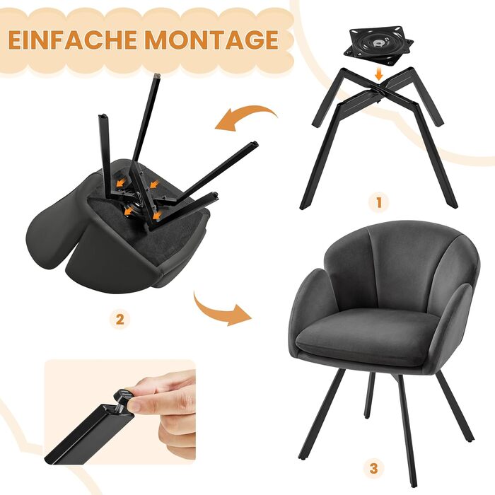 Офісний стілець Yaheetech 360° обертовий, оксамитовий, з подвійним сидінням, крісло для макіяжу, для офісу/спальні/вітальні, темно-сірий