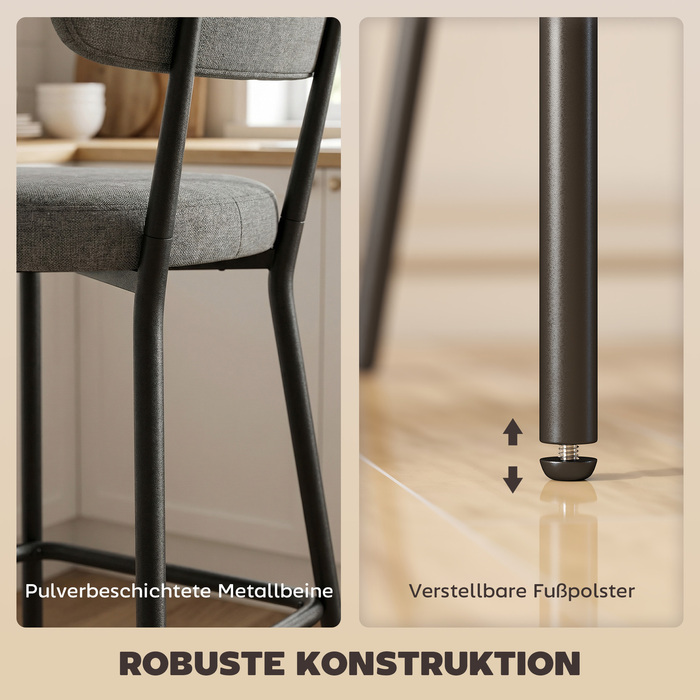 Набір з двох барних стільців, м'які барні стільці з вигнутою спинкою, для кухонного острова, зони сніданків, сірого кольору.