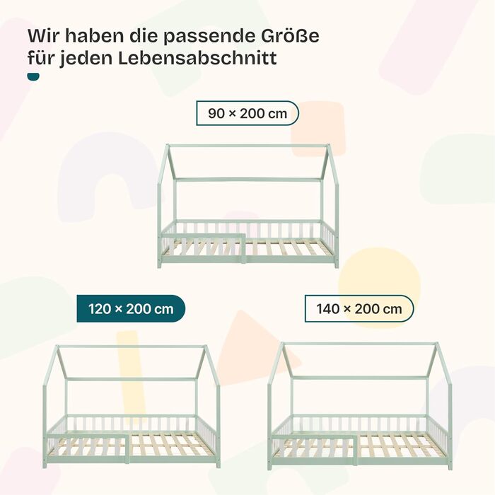 Дитяче ліжко Hesel Hausbett: біле, з бортиками та ламелями, Montessori, 120x200 см