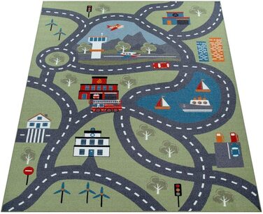 Дитячий килимок Paco Home для дитячої кімнати, ігровий килимок з вуличним мотивом нековзний розмір 240x340 см (200x290 см, зелений)