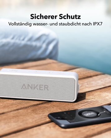 Портативна Bluetooth колонка Anker SoundCore 2, білий колір. Якісний звук, потужний бас, 24 години роботи від акумулятора, водонепроникність IPX7, сумісна з iPhone, Galaxy та іншими пристроями.