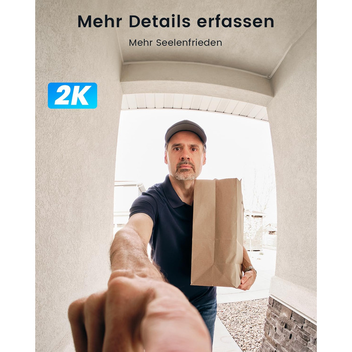 Відеодзвінок ieGeek 2K з камерою: бездротовий, водонепроникний (IP66), AI-розпізнавання руху, нічне бачення, без підписки, сумісний з Alexa, Wi-Fi 2.4GHz, з внутрішнім дзвінком (білий/сірий)