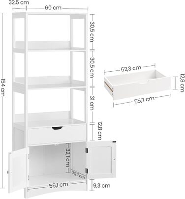 Тумба для ванної кімнати, 5 ярусів, дерево, 32.5x60x154 см, білий