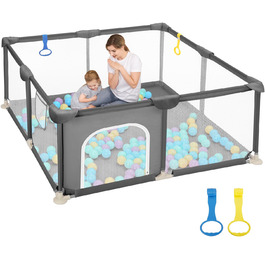 Дитячий манеж Dripex 124x124 см, сірий, з дихаючим мережем, Oxford 210D, для гри та безпеки