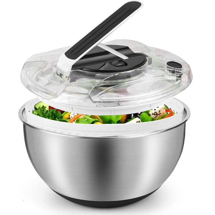 Салатниця-центрифуга з нержавіючої сталі, 4.5L, механічна, для миття та відціджування салатів та макаронів