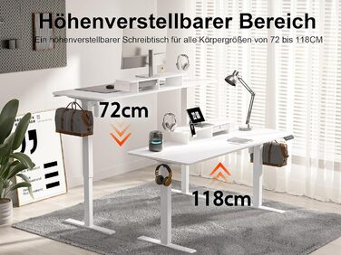 Регульований стіл WALKINGDESK для дому та офісу: електричний, з висувними ящиками, підставкою для монітора та тримачем для телефону (140 x 60 см, білий)
