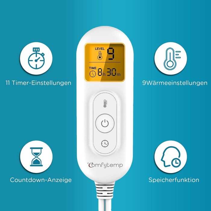 Електричний гріючий накидка Comfytemp для шиї та плечей з 9 рівнями нагріву, таймером до 9 годин, вагою 1 кг, 56x48 см, Navy Blue (темно-синій), пральна
