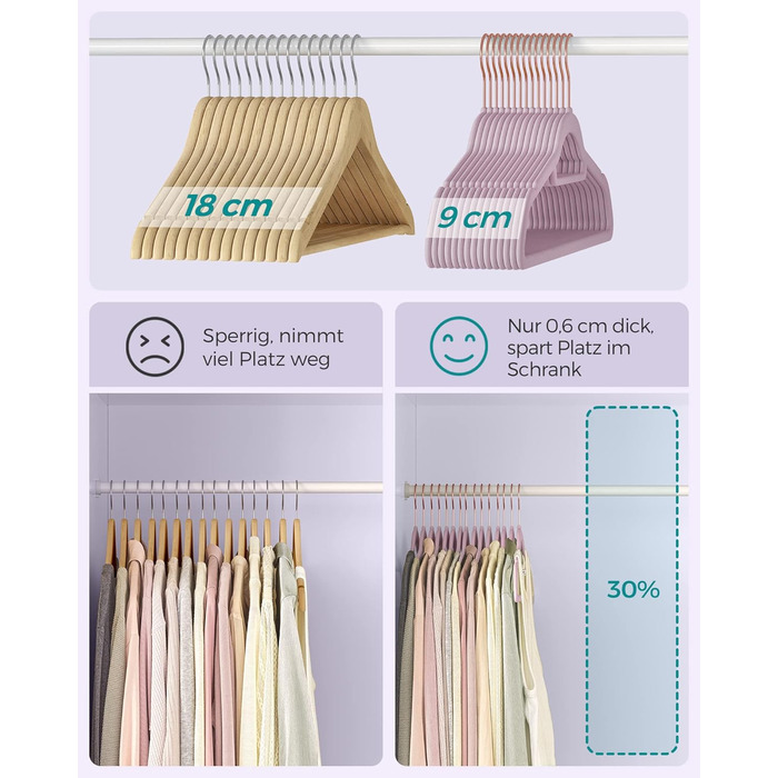 Набір вішалок SONGMICS 20 шт. з оксамитовим покриттям, для одягу, краваток, рушників, 360° обертання, срібно-світло-зелені