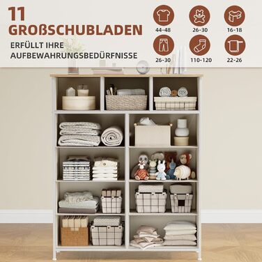 Тумбочка Somdot з висувними ящиками, тканинна тумбочка, тумбочка для спальні, вітальні, коридору, шафа з ящиками, 5 тканинних ящиків, білий колір, штучна шкіра (сірий, 30T x 100B x 118.5H см (11 ящиків))