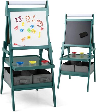 Дитяча мольберт DREAMADE 3 в 1: магнітна дошка, крейдяна дошка, рулон паперу, фарби та органайзери для творчості (від 3 років)