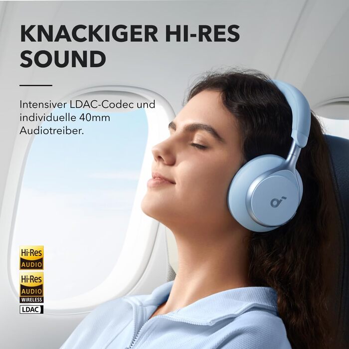 Навушники Soundcore Space One, ANC, 40 год, додаток, Hi-Res Audio, BT 5.3 (небесно-блакитний)