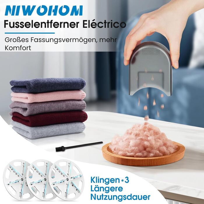 Електричний видалення ворсу NIWOHOM для одягу - 3 швидкості, 6-клинковий ніж, LED-дисплей, для всіх тканин