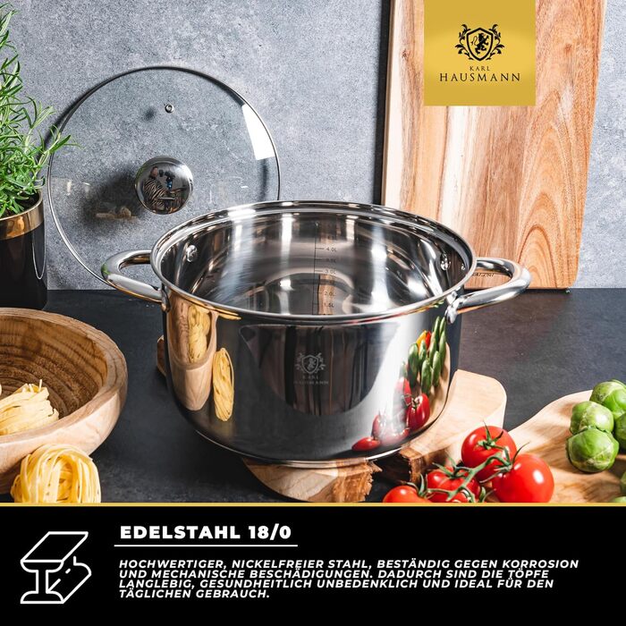 Набір каструль з нержавіючої сталі 3 шт. для всіх типів плит - каструлі з мірною шкалою, з кришкою з термостійкого скла