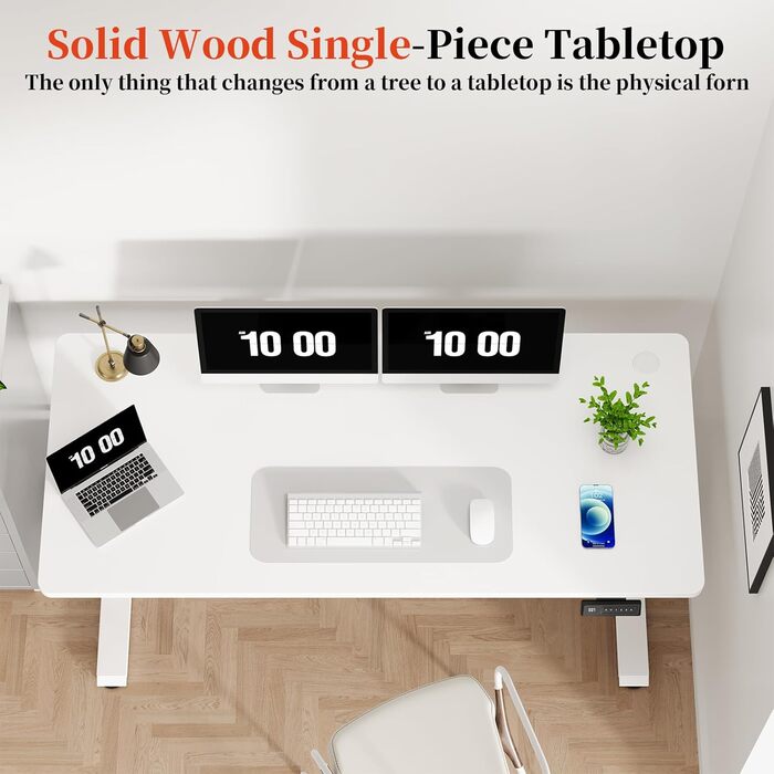 Електричний стіл-трансформер 160x60 см, білий: робочий стіл, стіл для комп'ютера, регульована висота