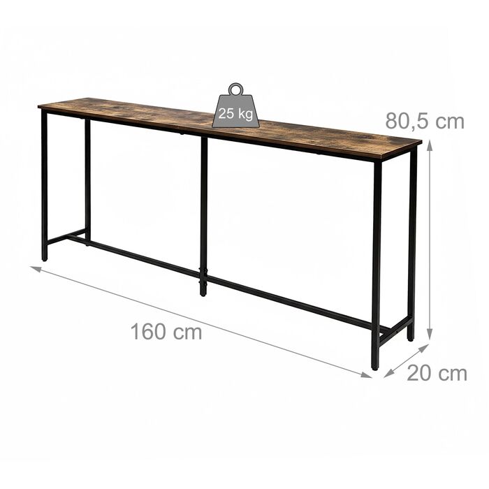 Стіл-консоль Relaxdays з широкою стільницею в індустріальному стилі