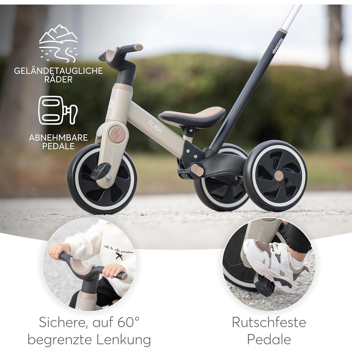 KikkaBoo Flash 5-в-1: Триколісний велосипед-каталка (від 18 міс.), трансформер, з регульованою ручкою, EVA колеса, сталевий каркас, колір хакі