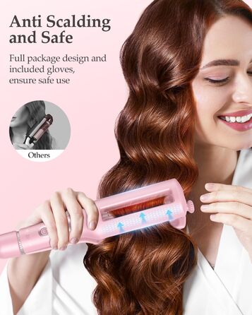 4-в-1 Випрямляч для волосся з насадками - локони 22/25/32/38 мм, для створення пляжних, природних та водохвиль, 4 температури (140-210°C), рожевий