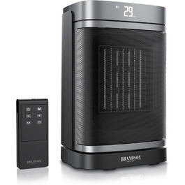 Керамічний обігрівач Brandson з дистанційним керуванням, тихий, енергозберігаючий, з осциляцією, дитячим замком та таймером. Ідеально для ванної, вітальні, офісу та дитячої кімнати. Без Wi-Fi