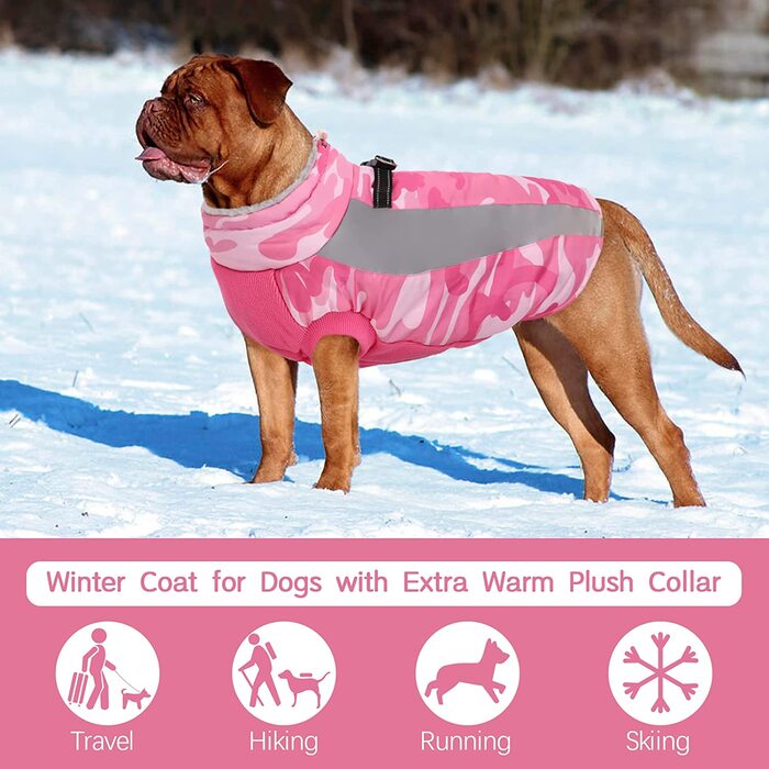 Зимова куртка для собак Kuoser, водонепроникний вітрозахисний вовняний одяг для собак у холодну погоду, флісовий жилет Pet Cao на блискавці, світловідбиваючий одяг для собак для маленьких маленьких собак, шлейка для великих собак (М, рожевого кольору)