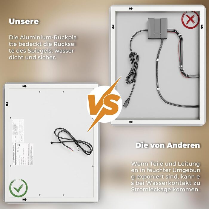 Дзеркало для ванної кімнати LOMIKEN з підсвічуванням, 60 x 50 x 3,5 см, LED, 6400K, холодний білий, енергозбереження, вертикальне/горизонтальне кріплення