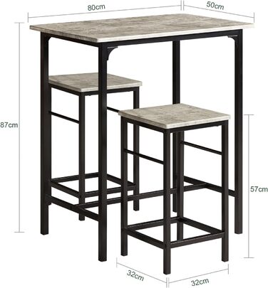 Набір обіднього столу SoBuy (3 шт.) – обідній стіл з 2 стільцями, компактний кухонний набір для вітальні, балкону, саду – компактний та сучасний для невеликих приміщень, 80x50 см, сірий