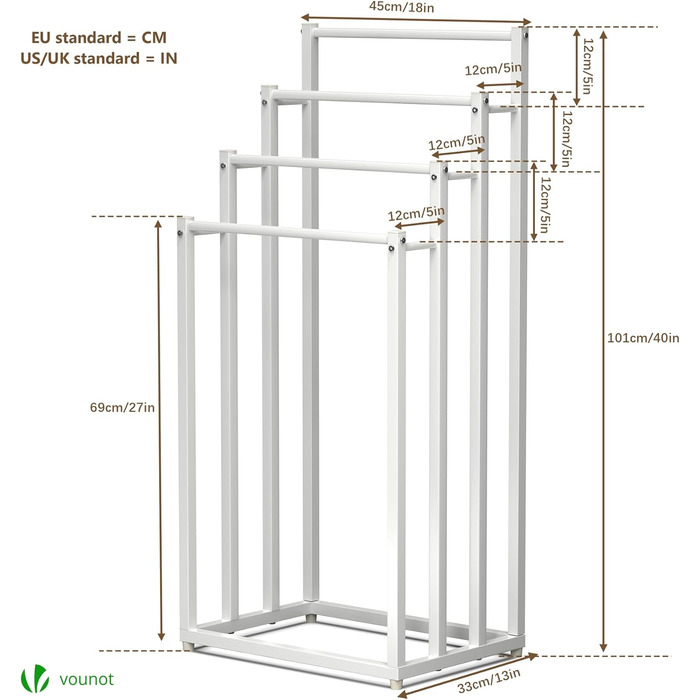 Підставка для рушників Vounot® на ніжках, металева, 3 стійки, чорна (4 яруси)