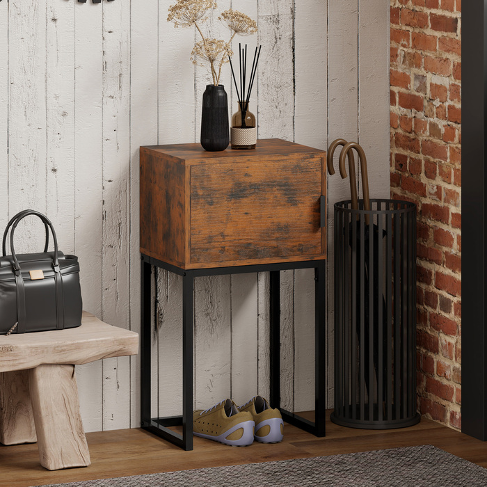 Консольний столик з полицею, індустріальний стиль, для вітальні або передпокою, 40x30x76 см, коричневий у стилі рустик