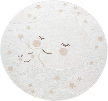 Дитячий килим для дитячої кімнати Дитячий круглий ігровий килим 3D Look Moon Beige, Розмір Ø 120 см Круглий