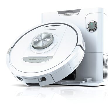 Робот-пилосос Shark PowerDetect з автопорожненням, самоочищення, до 60 днів роботи, для шерсті тварин, килимів та твердих підлог, з 3D та LiDAR навігацією, 14,5 см, білий