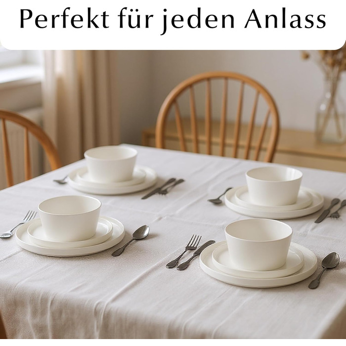 Набір посуду Miamio на 8 осіб (24 шт.) з каменю, сучасний сервіз – підходить для миття в посудомийній машині та використання в мікрохвильовій печі – розкішна колекція (білий)