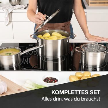 Набір каструль Moritz & Moritz 5 шт. з 4 скляними кришками - каструлі з нержавіючої сталі для індукції та всіх типів плит - стильний набір каструль з кришками та ручками - підходить для миття в посудомийній машині та випікання в духовці